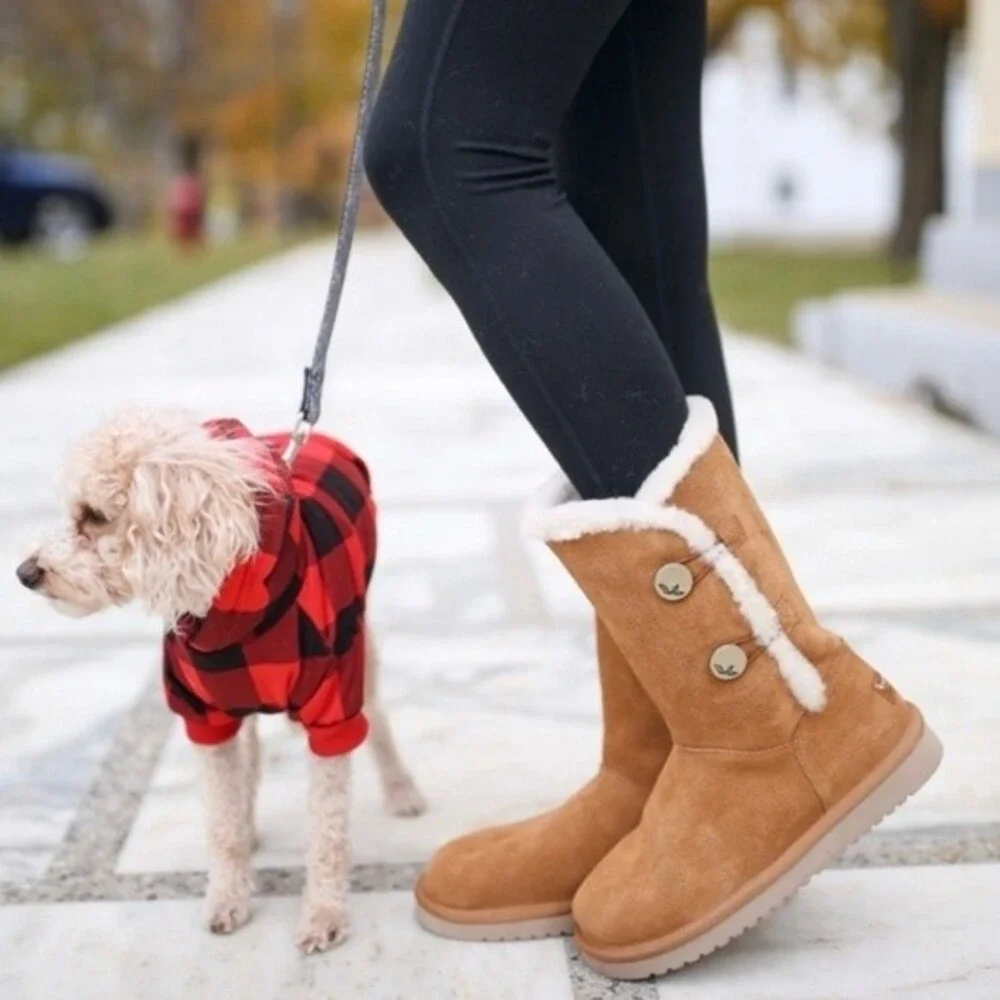 Koolaburra Kenslei Tall Boots in Chestnut Brown sz 6.5 Suede Leather Faux Fur